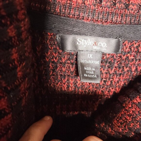 Style & Co. Plus Red Black Cowl Neck Sweater 1X - Picture 5 of 6